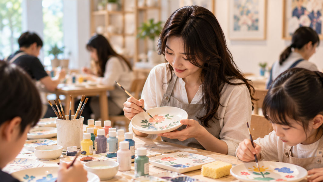 접시에 그림을 그리는 체험 활동